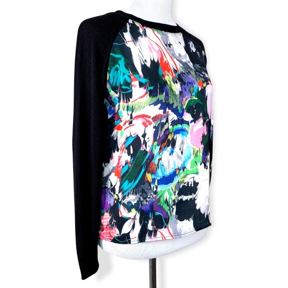 Topshop Mixed Media Black & Multicolor Abstract Print Angora Blend Sweater Top - Picture 5 of 10